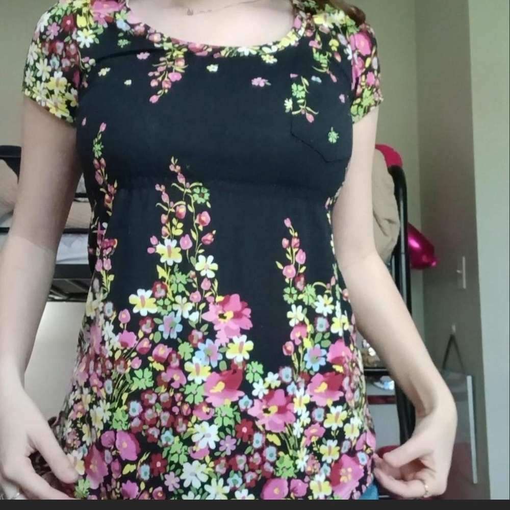 Weavers Black Top with Floral Design